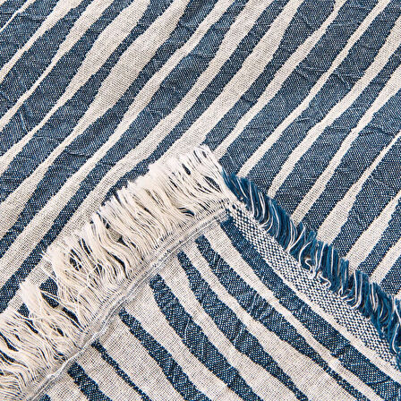 Soft Çizgili Tek Kişilik Yatak Örtüsü - Lacivert - 160x225 cm