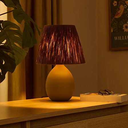 Design Rond Seramik Abajur - Yeşil / Kahverengi - 37x24x24 cm