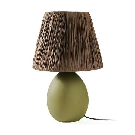 Design Rond Seramik Abajur - Yeşil / Kahverengi - 37x24x24 cm