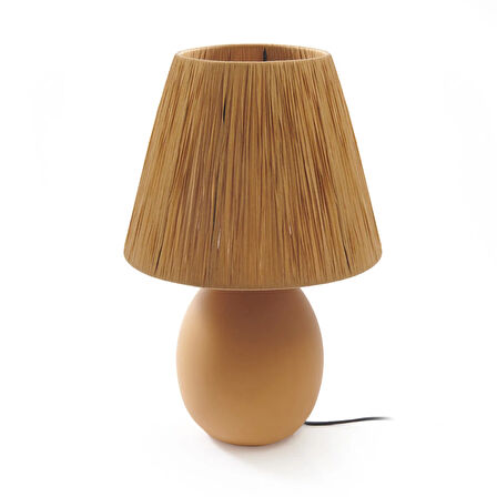 Design Rond Seramik Abajur - Hardal / Sarı - 37x24x24 cm