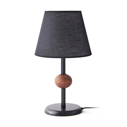Light Ahşap Detaylı Metal Abajur - Siyah - 43x25x25 cm