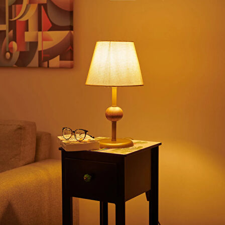 Light Ahşap Detaylı Metal Abajur - Eskitme - 43x25x25 cm