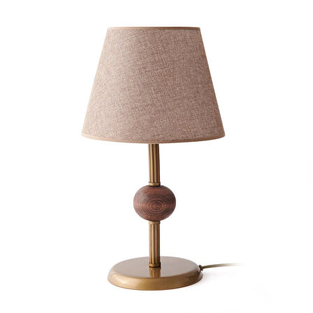 Light Ahşap Detaylı Metal Abajur - Eskitme - 43x25x25 cm