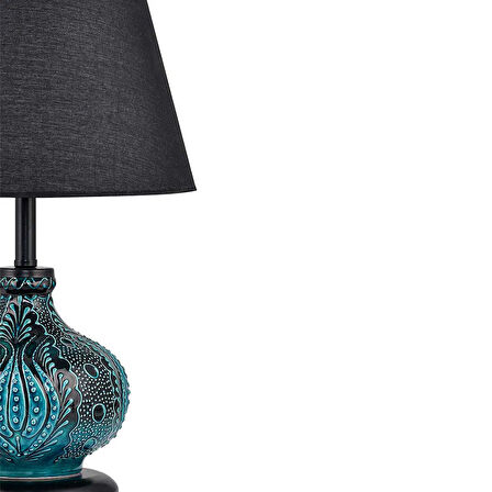 Light Patara Çini Detaylı Seramik Abajur - Siyah / Turkuaz