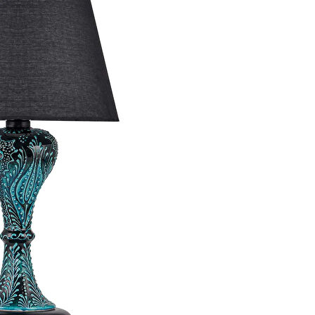 Light Gordion Çini Detaylı Seramik Abajur - Siyah Şapka / Siyah Ayak