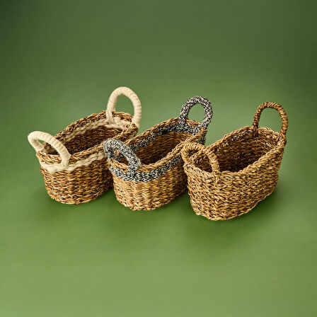 Hasır Banyo Organizer Sepet - Asorti - 12x12x30 cm