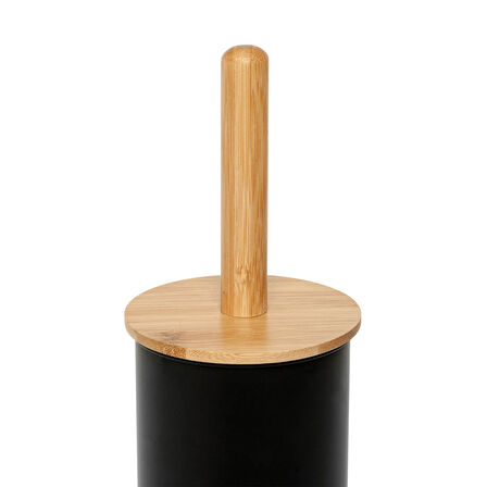Bambu Saplı Metal Tuvalet Fırçalık - Siyah