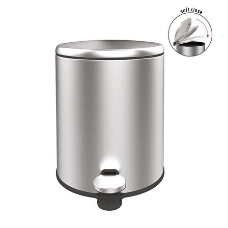 Cigo Paslanmaz Çelik Pedallı Banyo Çöp Kovası - Gri - 6 lt