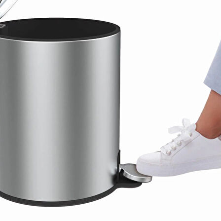 Cigo Paslanmaz Çelik Pedallı Banyo Çöp Kovası - Gri - 6 lt