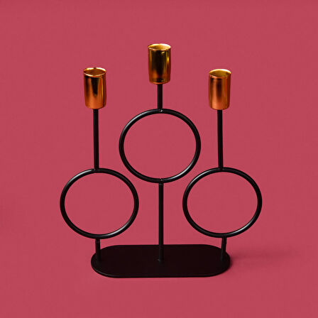 Deco Cerchio Şamdan - Siyah / Gold - 26 cm