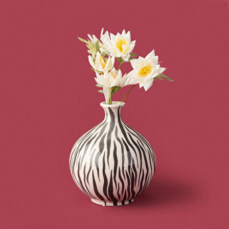 Deco Elegant Curves Vazo - Siyah / Beyaz - 28 cm