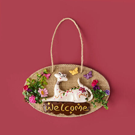 Dekoratif Welcome Cat Kapı Süsü - Renkli - 26x16 cm