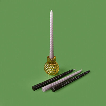 4'lü Burgulu Parlak Şamdan Mumu - Gri / Siyah - 25 cm