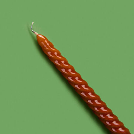 2'li Burgulu Parlak Şamdan Mumu - Karamel - 25 cm