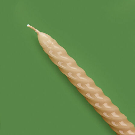 4'lü Burgulu Parlak Şamdan Mumu - Kahverengi / Bej - 25 cm