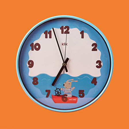 Slim Deniz Çocuk Odası Duvar Saati - Mavi - 30 cm