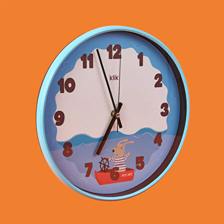 Slim Deniz Çocuk Odası Duvar Saati - Mavi - 30 cm