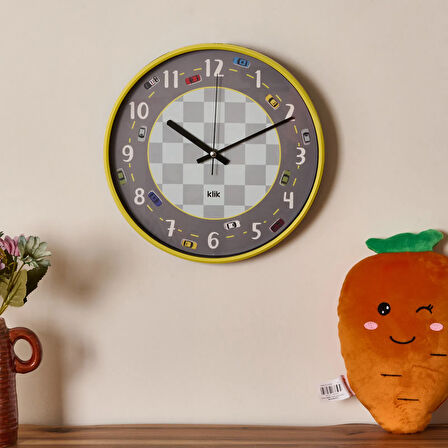 Slim Ralli Çocuk Odası Duvar Saati -Sarı - 30 cm