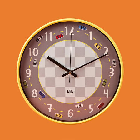 Slim Ralli Çocuk Odası Duvar Saati -Sarı - 30 cm