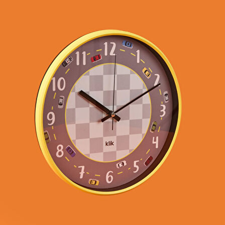 Slim Ralli Çocuk Odası Duvar Saati -Sarı - 30 cm