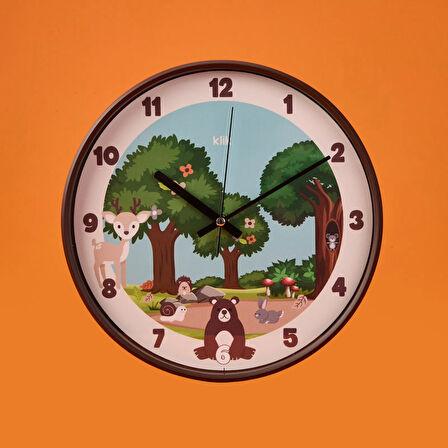 Slim Doğa Çocuk Odası Duvar Saati - Kahverengi - 30 cm