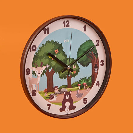 Slim Doğa Çocuk Odası Duvar Saati - Kahverengi - 30 cm