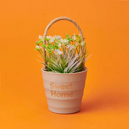 Dekor İpli Saksılı Yapay Çiçek - Asorti - 11x18 cm