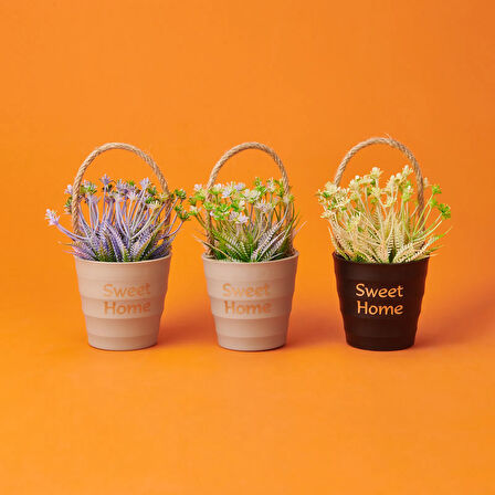 Dekor İpli Saksılı Yapay Çiçek - Asorti - 11x18 cm