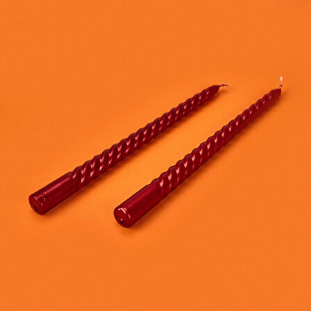 2'li Burgu Şamdan Mumu - Metalik Bordo - 25 cm