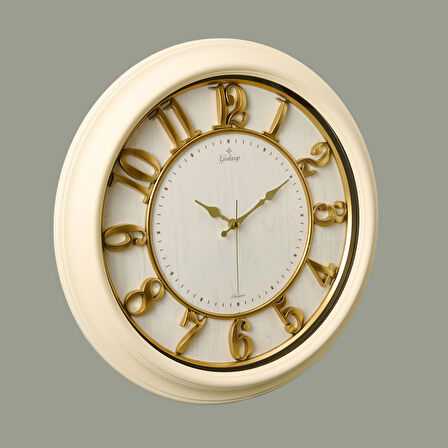 1963-CA Kabartma Rakam Duvar Saati - Bej - 46 cm