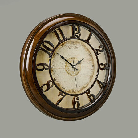 1965-V Kabartma Rakam Duvar Saati - Kahverengi - 44,5 cm