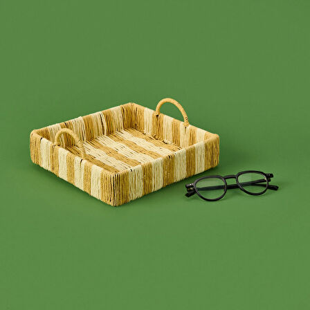 Deco Acerra Dekoratif Tepsi - Turuncu / Krem - 22x22x5 cm