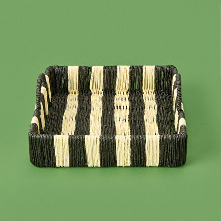 Deco Acerra Dekoratif Tepsi - Siyah / Krem - 22x22x5 cm