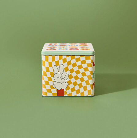 Baskılı Kare Kutu - Renkli - 14 cm