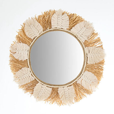 Deco Boho Ayna - Beyaz - 40 cm