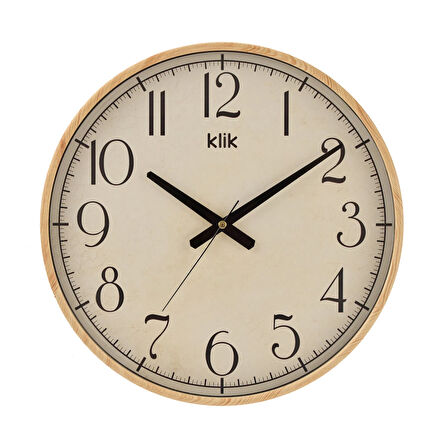 Simplex Ahşap Görünümlü Duvar Saati - Bej - 38 cm