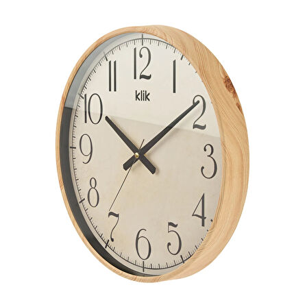 Simplex Ahşap Görünümlü Duvar Saati - Bej - 38 cm