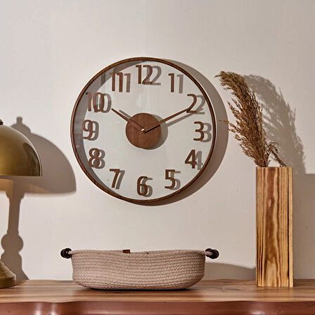Modern Ahşap Duvar Saati - Kahverengi / Şeffaf - 38 cm