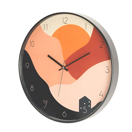 Gün Batımı Camlı Duvar Saati - Renkli - 42 cm