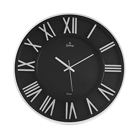 Exclusive Roma Rakam Duvar Saati - Gümüş / Siyah - 43 cm