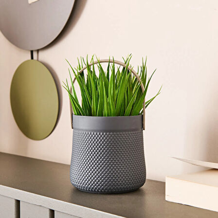 Dekor Kulplu Saksılı Yapay Çiçek - Renkli - 15x9 cm