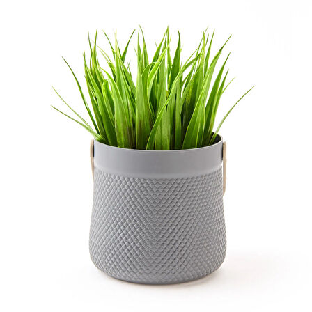 Dekor Kulplu Saksılı Yapay Çiçek - Renkli - 15x9 cm