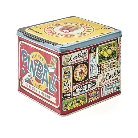 Pinball Metal Hediye Kutusu - Renkli - 16x16x14 cm