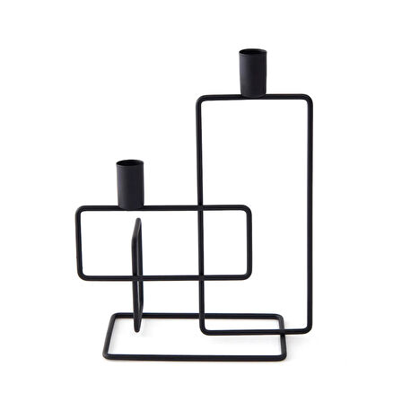 Dekoratif 2 li Dikey Şamdan - Siyah - 25x20 cm