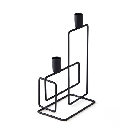 Dekoratif 2 li Dikey Şamdan - Siyah - 25x20 cm