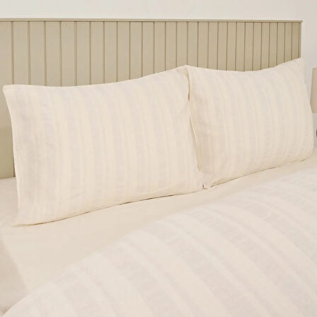 Soft Raye Çift Kişilik Nevresim Takımı - Krem