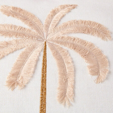 Soft Palm Breeze Nakışlı Kırlent - Ekru - 45x45 cm