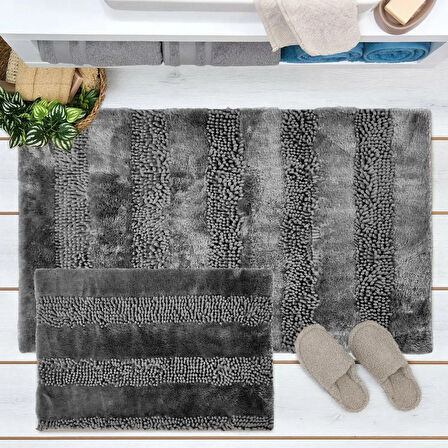 Soft Line 2'li Banyo Paspası - Antrasit - 60x90 cm + 45x60 cm