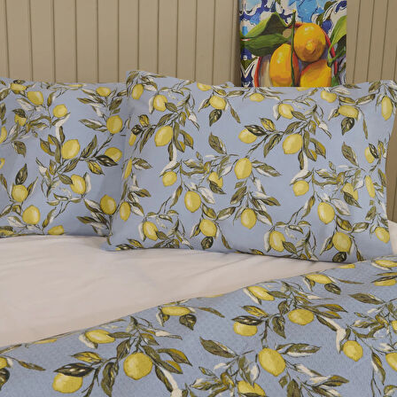 Soft Fresco Çift Kişilik Pike Takımı - Mavi