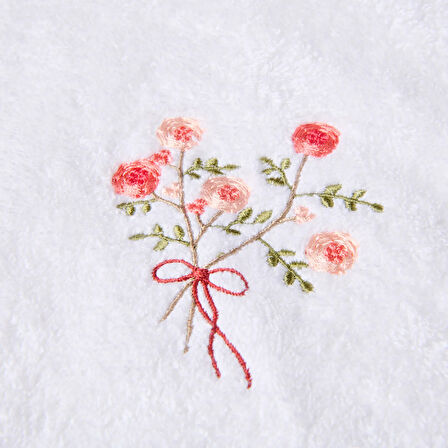 Soft Granny Summer Çiçek Nakışlı El Havlusu - Ekru - 30x50 cm